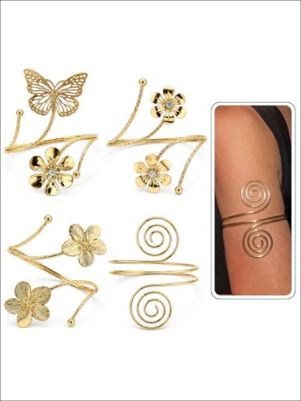 Gold Arm Cuff Set Flexible Open Bracelets Boho Stackable Arm Bands Women